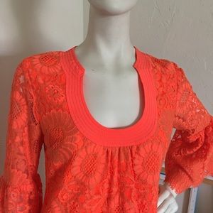 Trina Turk Bright Orange Bonita Lace Shift Dress
